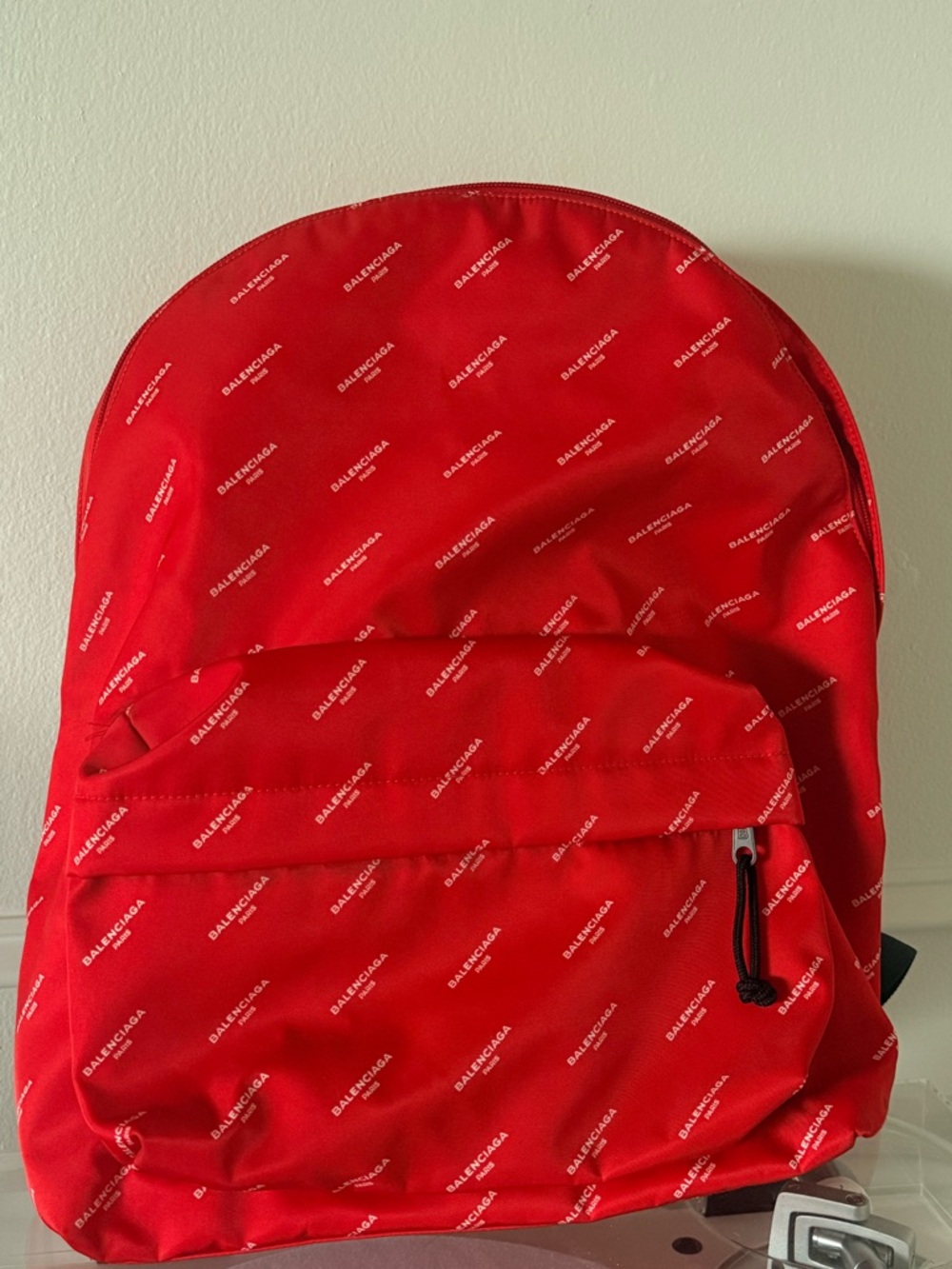 Balenciaga Explorer Red Logo Print Nylon Backpack Black Straps - Picture 3 of 6